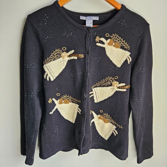 Vintage Carrol Reed Angel Cardigan Women's Medium Art To Wear Eclectic Holiday - Picture 8 of 11